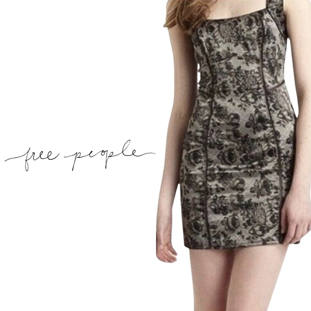 Free People Intimately Free People Gray Black Floral Lace Satin Slip Dress - M